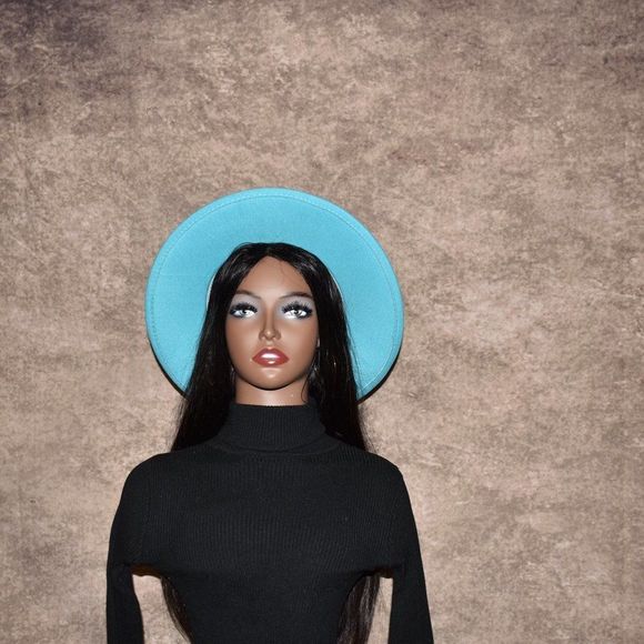 Turquoise Large Wide Brim Fedora Hat - Picture 4 of 8